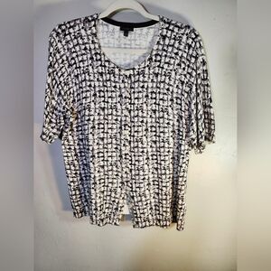 Talbots | Knit Short Sleeve Cardigan Black, Gray, & White Pattern Sz L